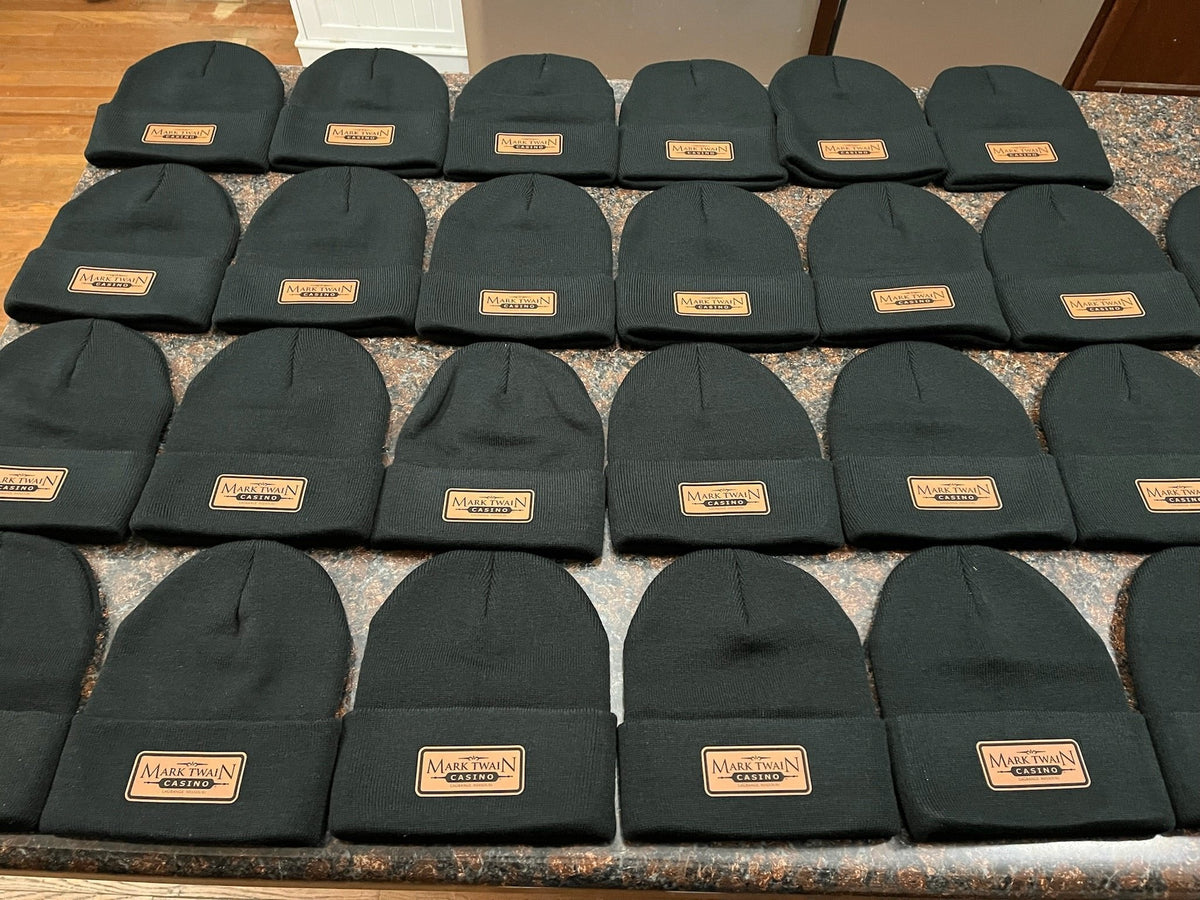 Build your own custom beanie with a custom patch - Muddy River Engraving