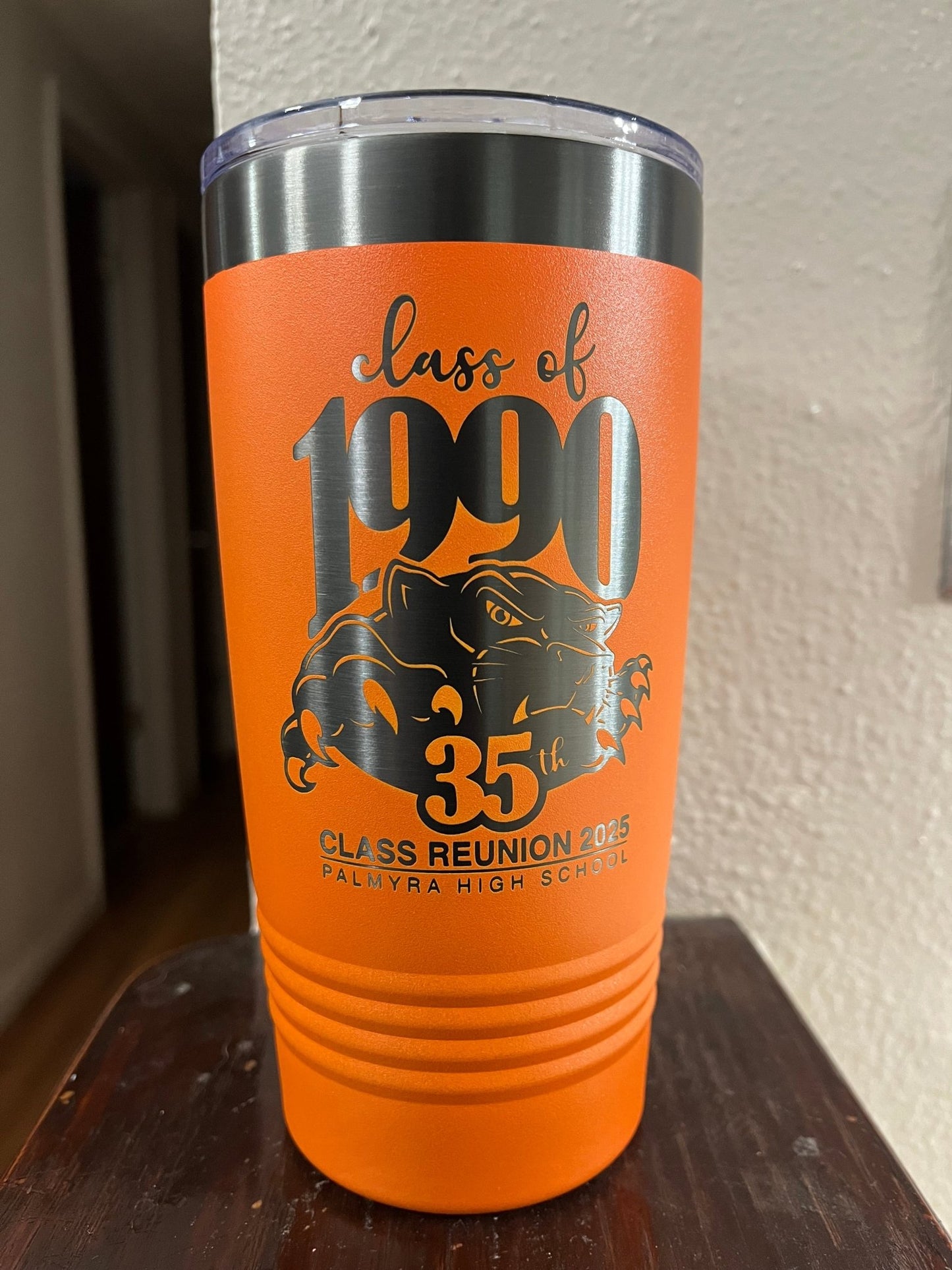Custom 20 Ounce Tumbler Black/Orange - Muddy River Engraving