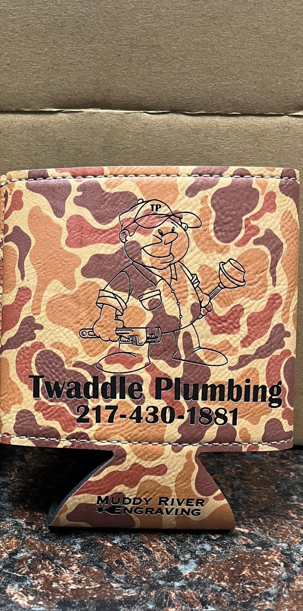 Leatherette Camo Can Coozie - Muddy River Engraving