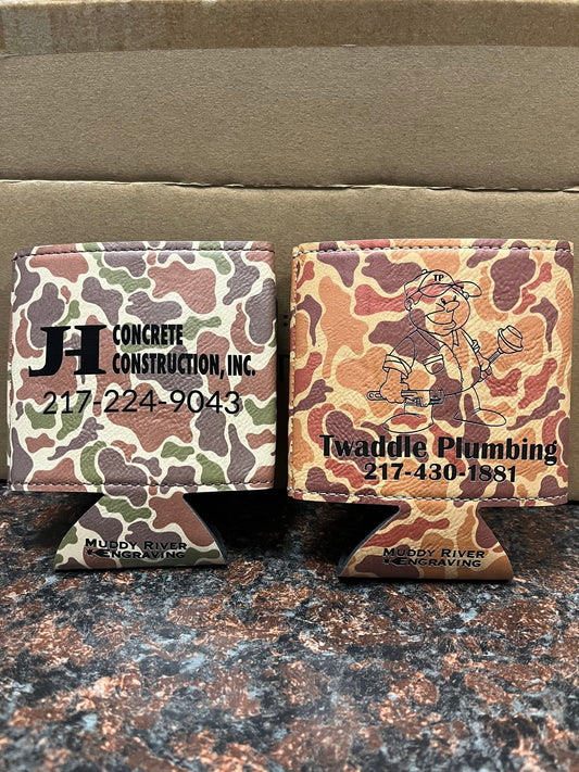 Leatherette Camo Can Coozie - Muddy River Engraving