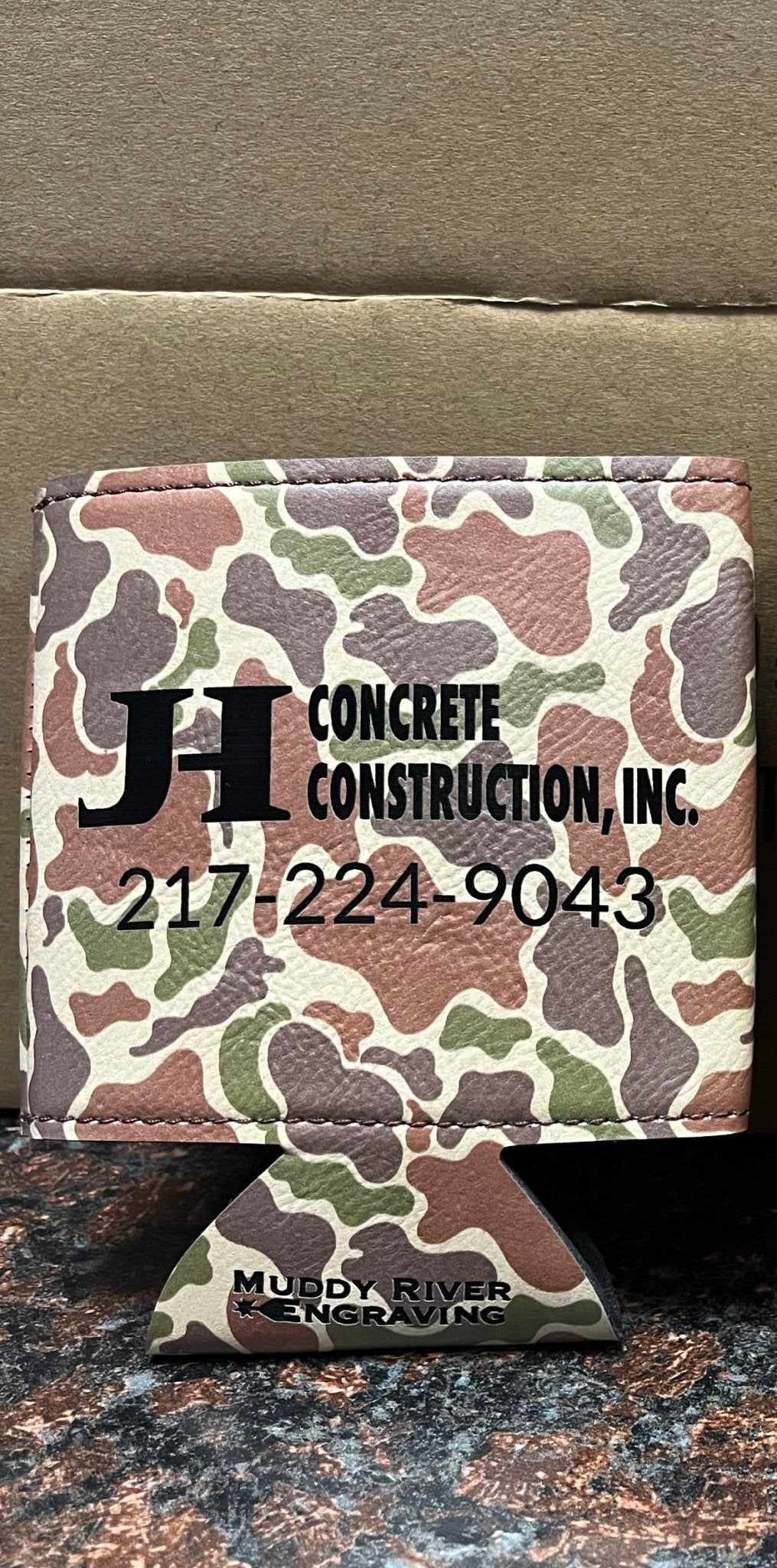 Leatherette Camo Can Coozie - Muddy River Engraving