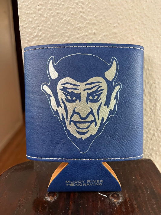 QHS Blue Devil Leather Koozie - Muddy River Engraving