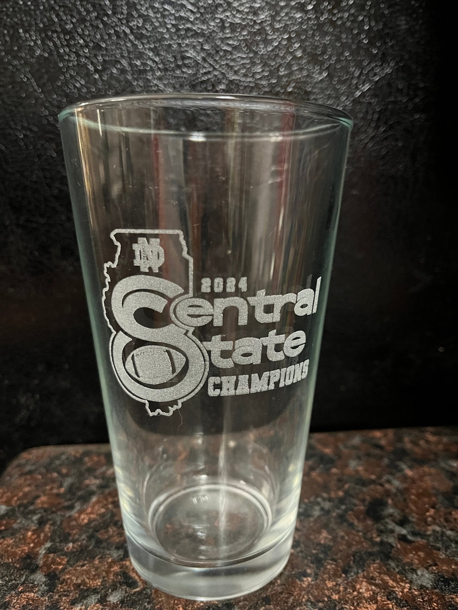 QND Central State 8 16 Ounce Pint Glass - Muddy River Engraving
